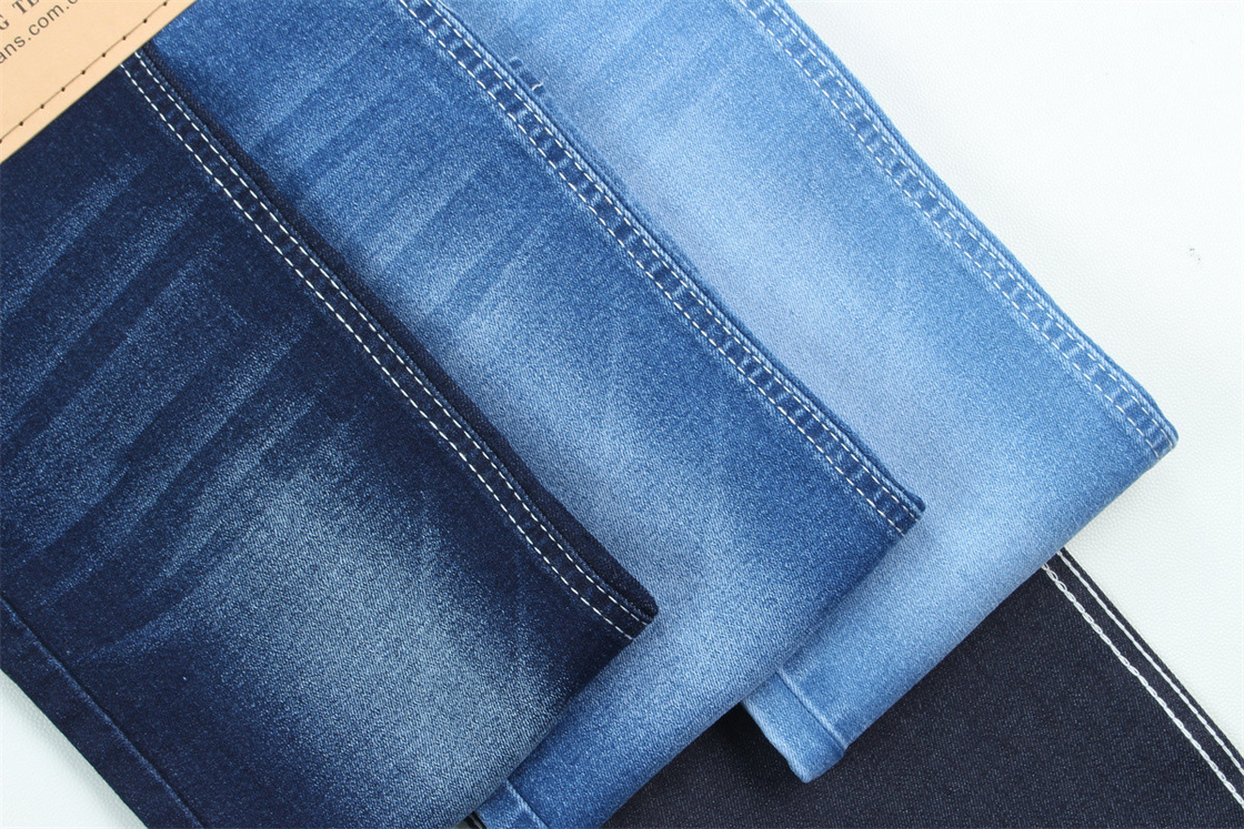 10.5 Oz Super Stretch Джинсовая ткань для летних женщин Джинсы хлопчатобумажная полиэстерная краска Спандекс с варп-листом высокая растяжка